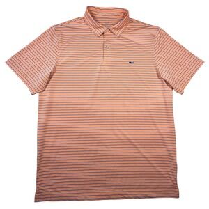 Vineyard Vines Performance Polo Shirt Mens Large Orange Blue Striped Golf Whale